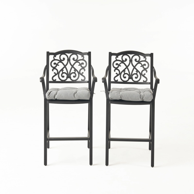 310185 San Blas Outdoor Barstool with Cushion (Set of 2) Antique Matte Black and Charcoal
