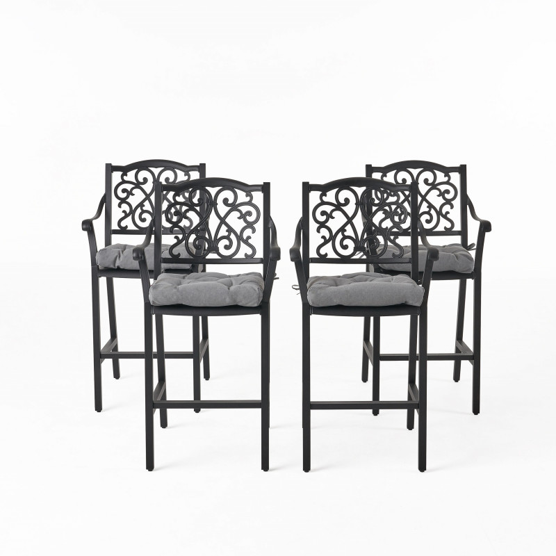 310190 San Blas Outdoor Barstool with Cushion (Set of 4) Antique Matte Black and Charcoal