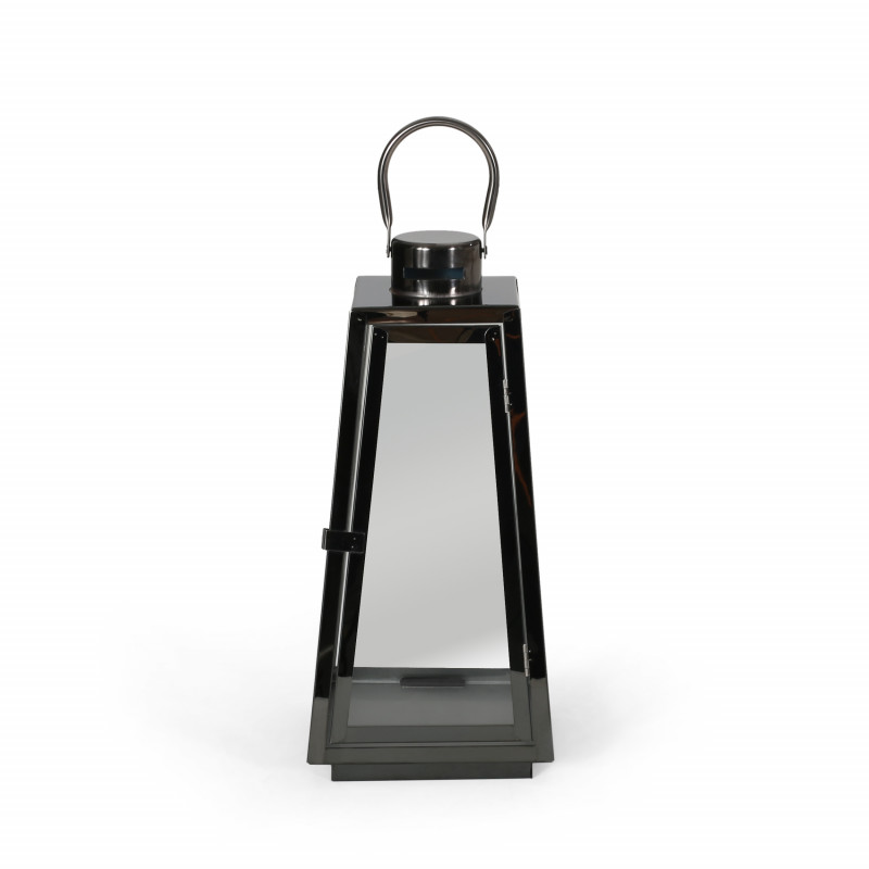 310266 Detroit 15" Modern Outdoor Stainless Steel Lantern, Black