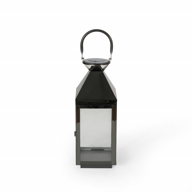 310268 Tulsa 16" Modern Outdoor Stainless Steel Lantern, Black