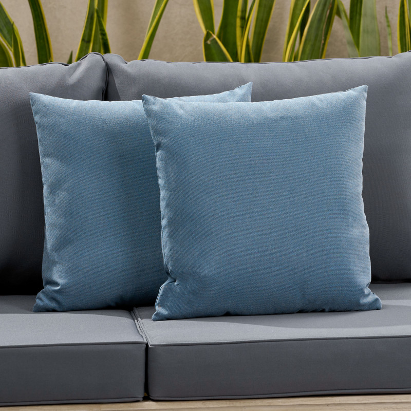 310435 Laight Outdoor Modern Square Water Resistant Fabric Pillow (Set of 2), Dusty Blue