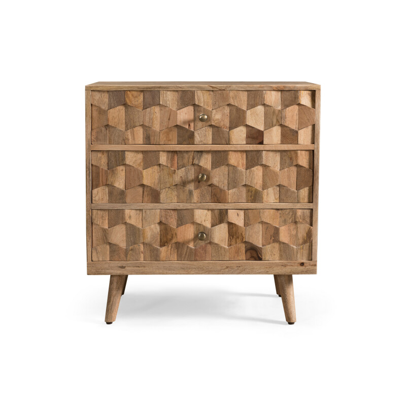 Latona Mid-Century Modern Handcrafted Mango Wood 3 Drawer Chest, in Natural by Noble House