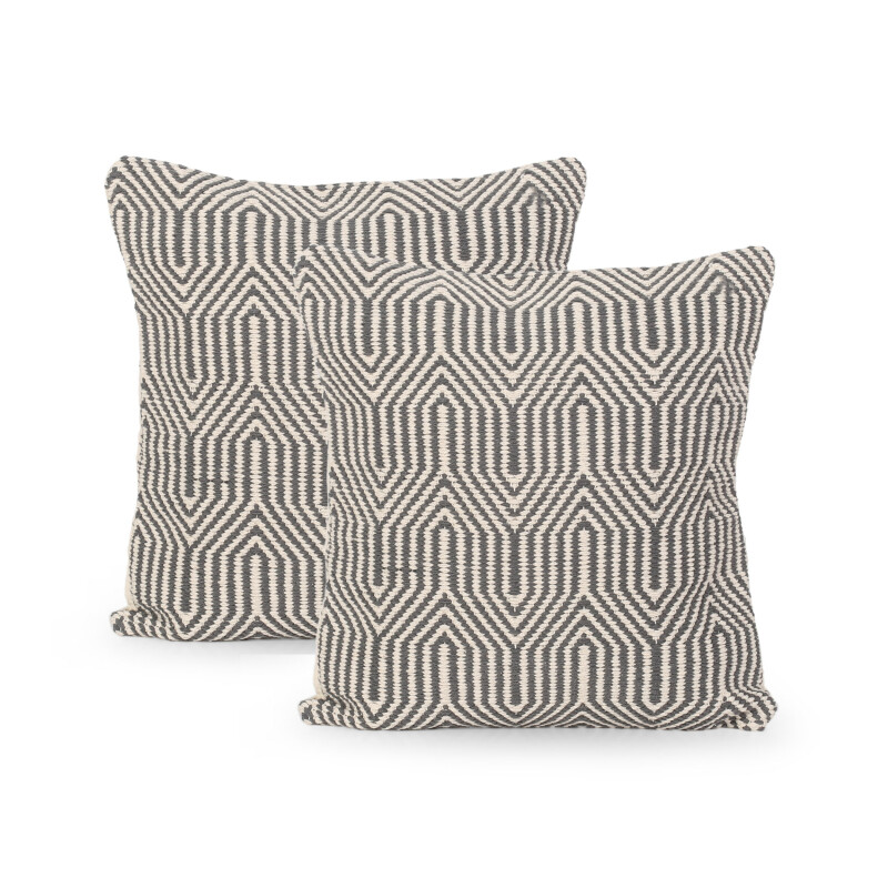 310636 Bellplaine Boho Cotton Throw Pillow (Set of 2), Gray and White