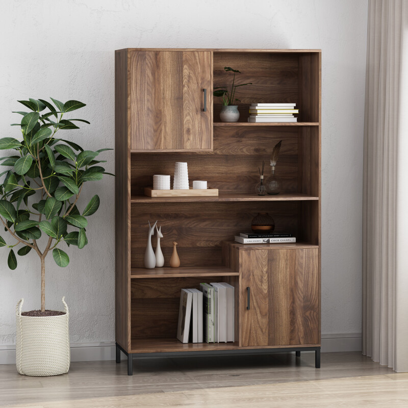 310887 Frankford Contemporary Faux Wood Cube Unit Bookcase, Walnut and Black