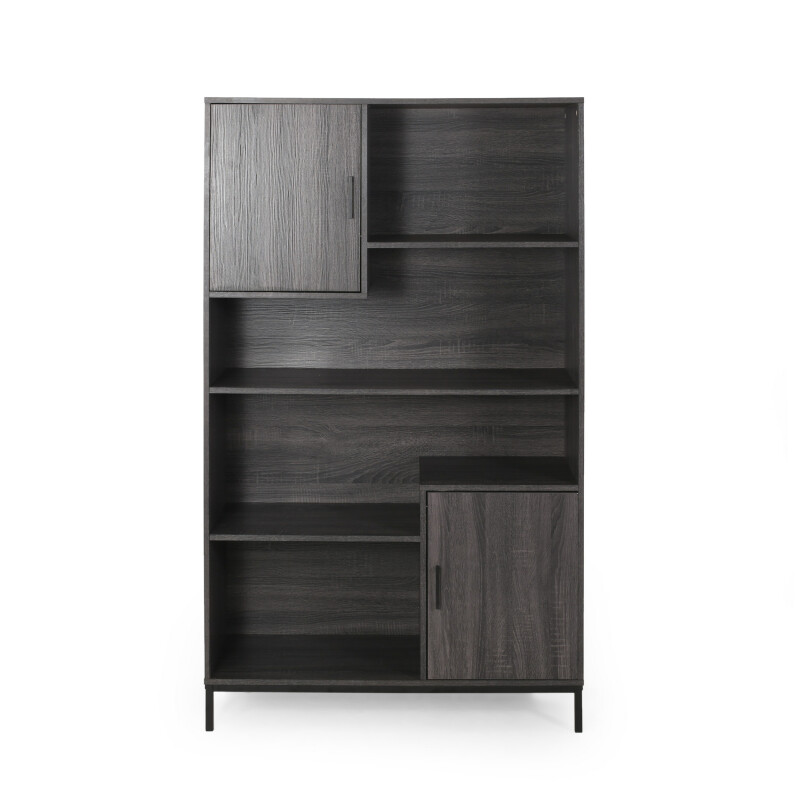 Frankford Contemporary Faux Wood Cube Unit Bookcase, Dark Gray and Black