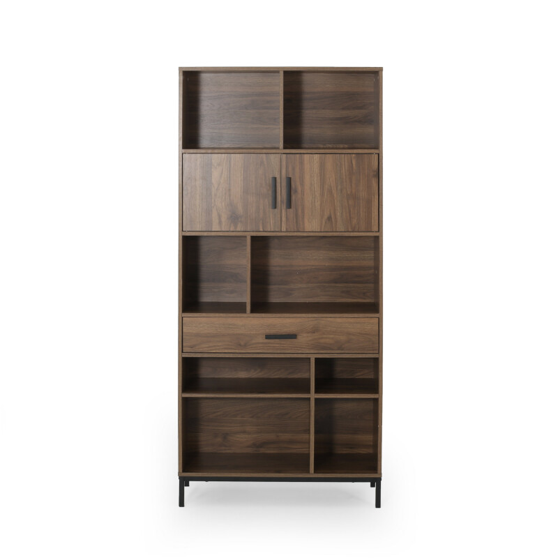 310892 Fuller Contemporary Faux Wood Cube Unit Bookcase, Walnut and Black