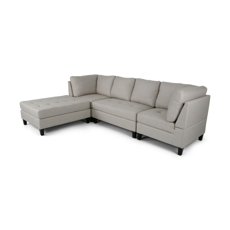 310930 Beckett Contemporary Fabric Sectional Sofa with Ottoman, Beige and Dark Brown