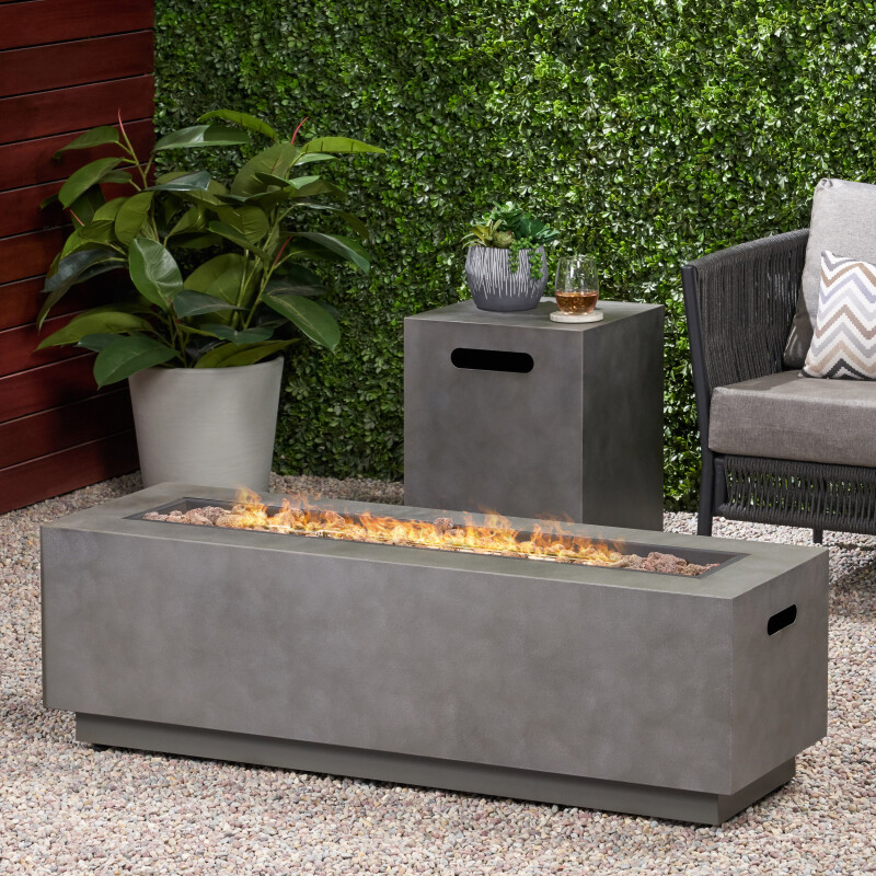 311171 Wellington Outdoor Rectangular Fire Pit with Tank Holder, Concrete