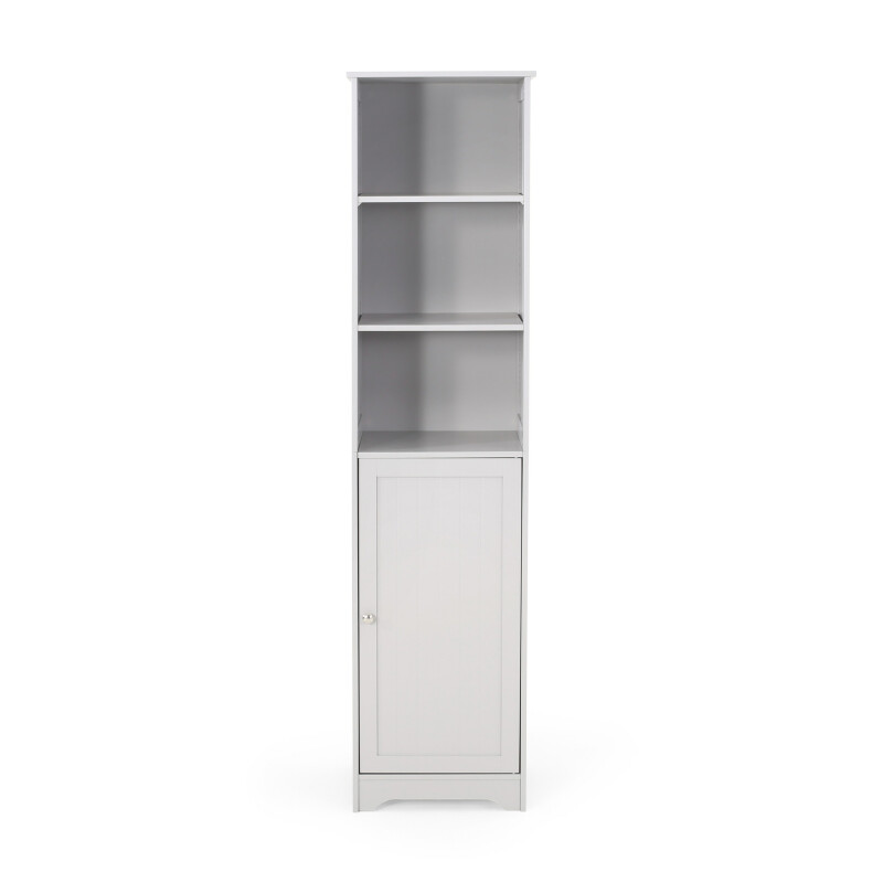 311195 Heineberg Modern Free Standing Bathroom Linen Tower Storage Cabinet, Light Gray