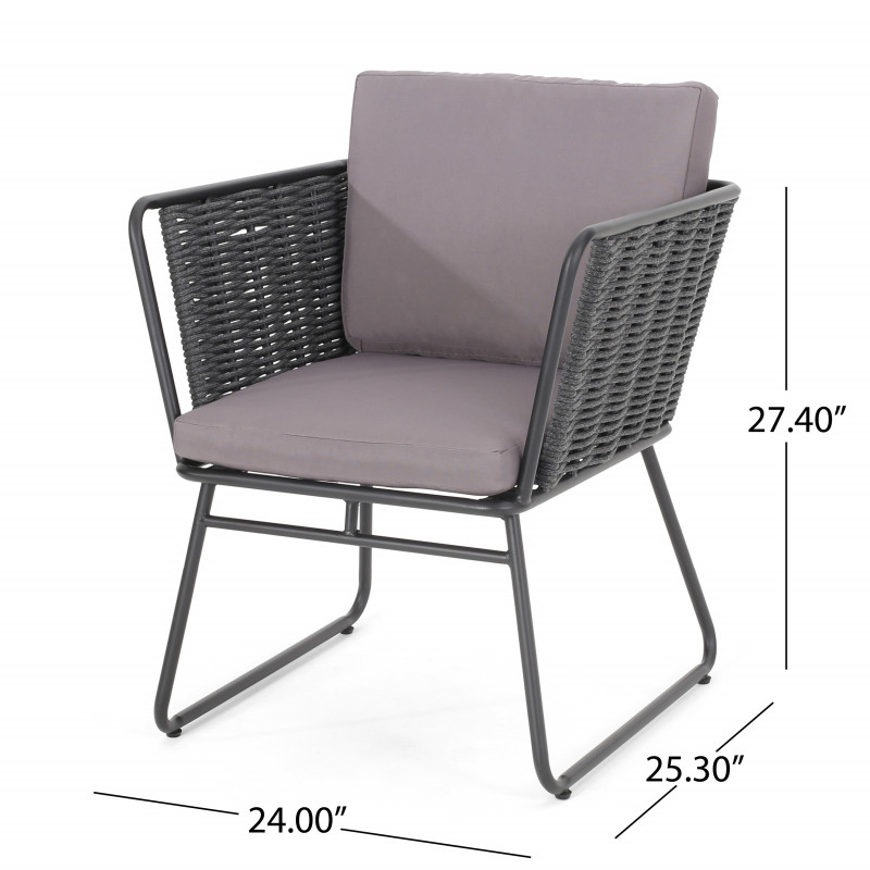 311221 La Jolla Modern Outdoor Rope Weave Club Chair With Cushions Set Of 2 Dark Gray Gray And Black 3