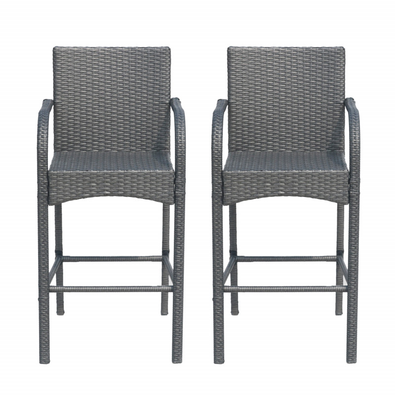 311342 Cascada Outdoor Wicker Barstool Chair (Set of 2), Gray