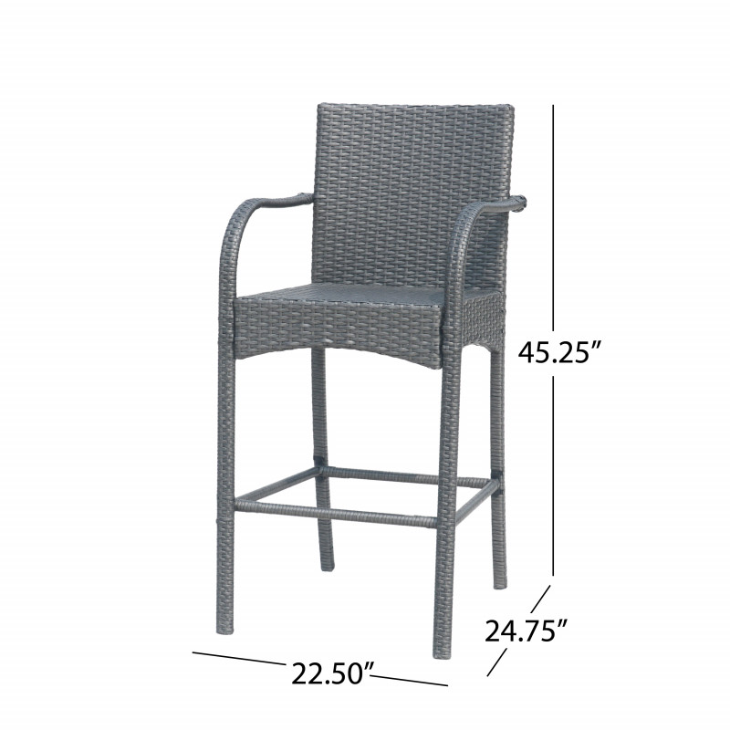 311342 Cascada Outdoor Wicker Barstool Chair Set Of 2 Gray 3