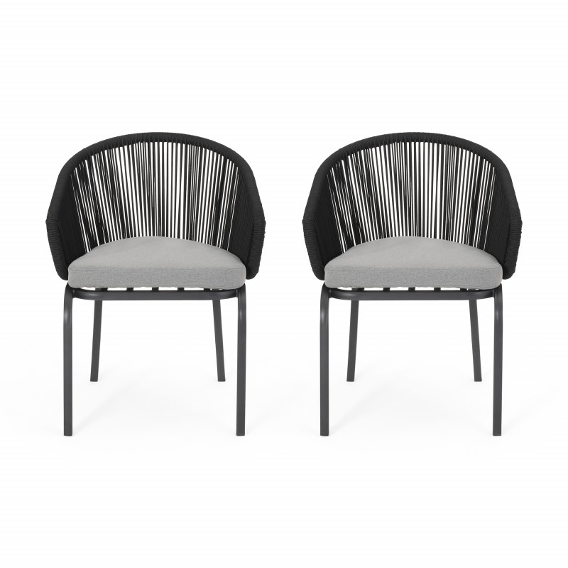 311355 Boynton Outdoor Modern Club Chair (Set of 2), Black and Gray