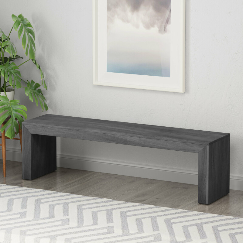 311415 Pannell Farmhouse Acacia Wood Dining Bench, Black