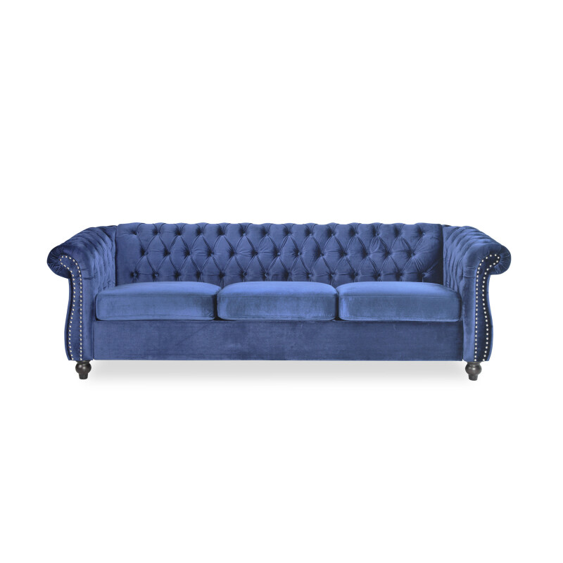311418 Parksley Tufted Chesterfield Velvet 3 Seater Sofa, Midnight Blue and Dark Brown