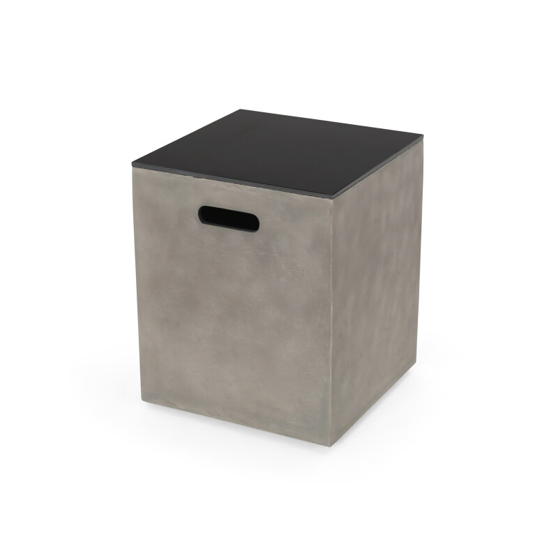 Aido Outdoor Modern Tank Holder Side Table, Light Gray and Gloss Black