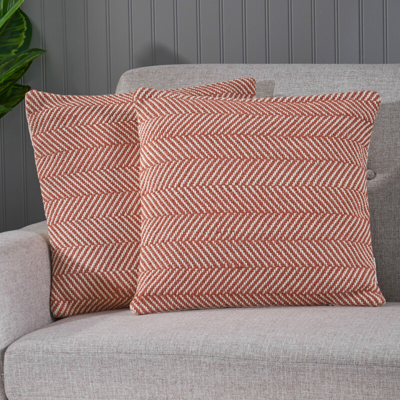311894 Braniff Modern Handcrafted Fabric Throw Pillow Orange (Set of 2)