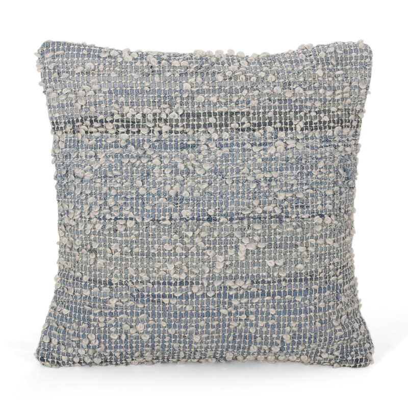 311913 Buckley Modern Handcrafted Fabric Throw Pillow, Blue and White