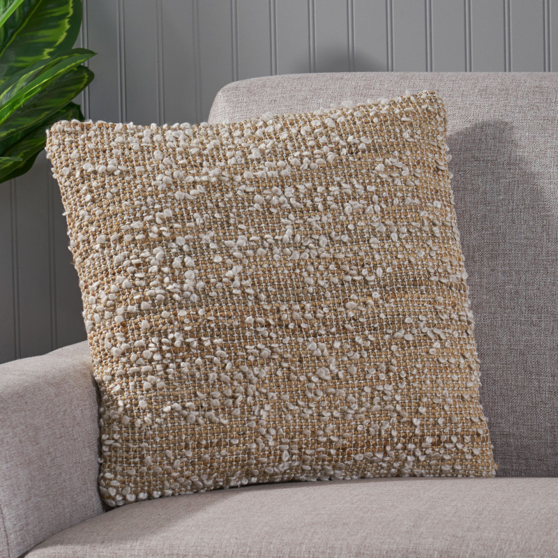 312060 Balfern Boho Handcrafted Fabric Pillow Cover, Natural and White