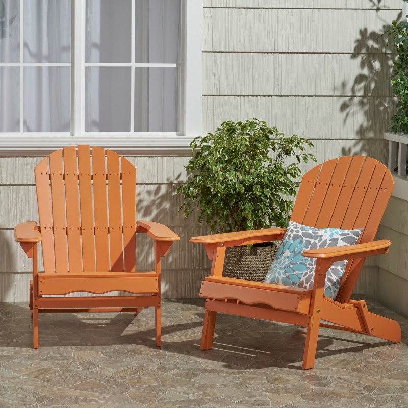 312124 Malibu Outdoor Acacia Wood Adirondack Chair (Set of 2), Tangerine