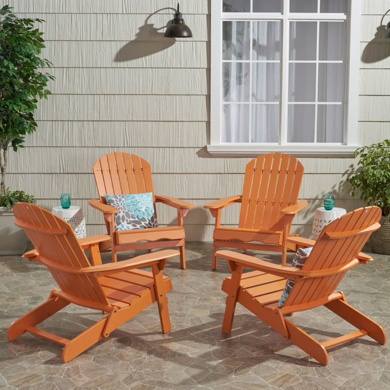 312125 Malibu Outdoor Acacia Wood Adirondack Chair (Set of 4), Tangerine