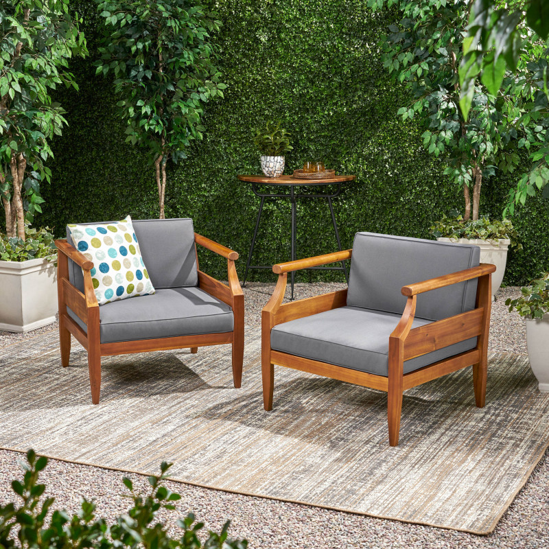 Aston Outdoor Mid Century Modern Acacia, Antonia Modern Outdoor Wood Patio Chair With Cushions Set Of 4