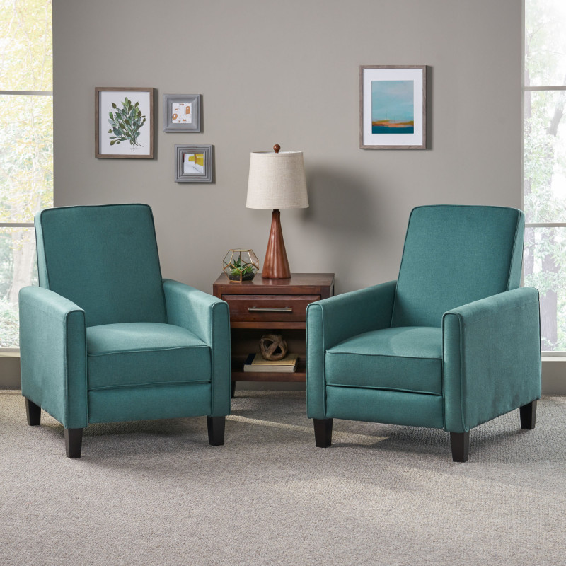 312271 Darvis Contemporary Fabric Recliner (Set of 2), Dark Teal and Dark Brown