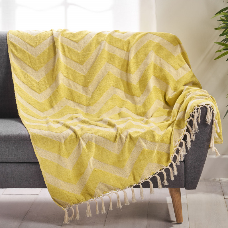 312585 Bemiss Hand-Loomed Throw Blanket, Yellow and Natural