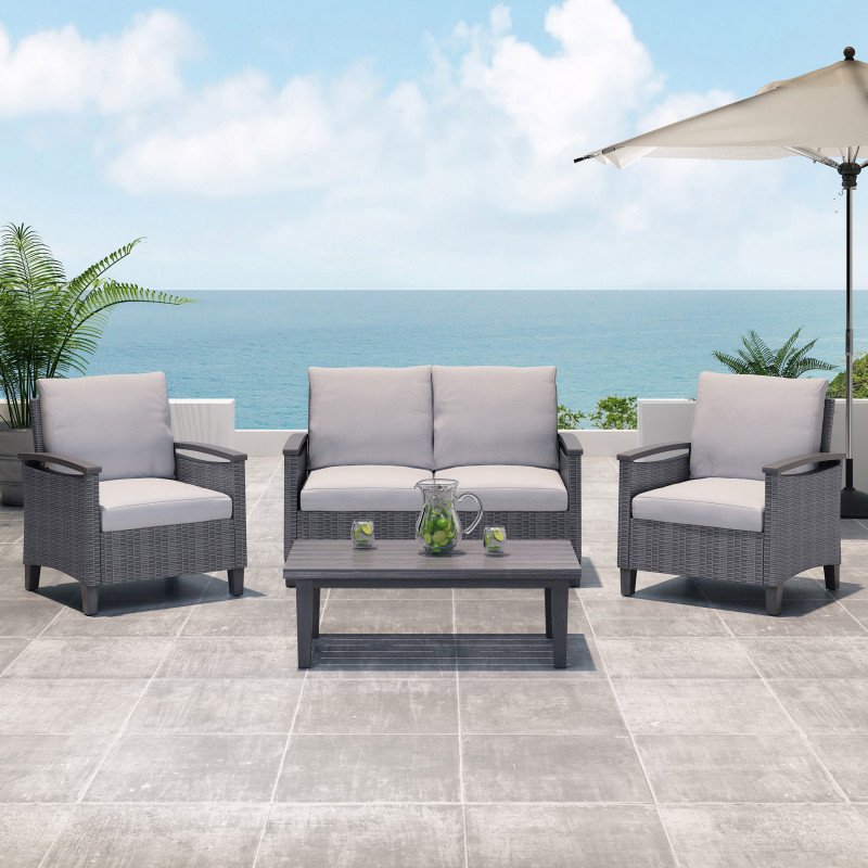 312611 Isla Outdoor 4 Seater Chat Set with Coffee Table, Dark Gray and Gray