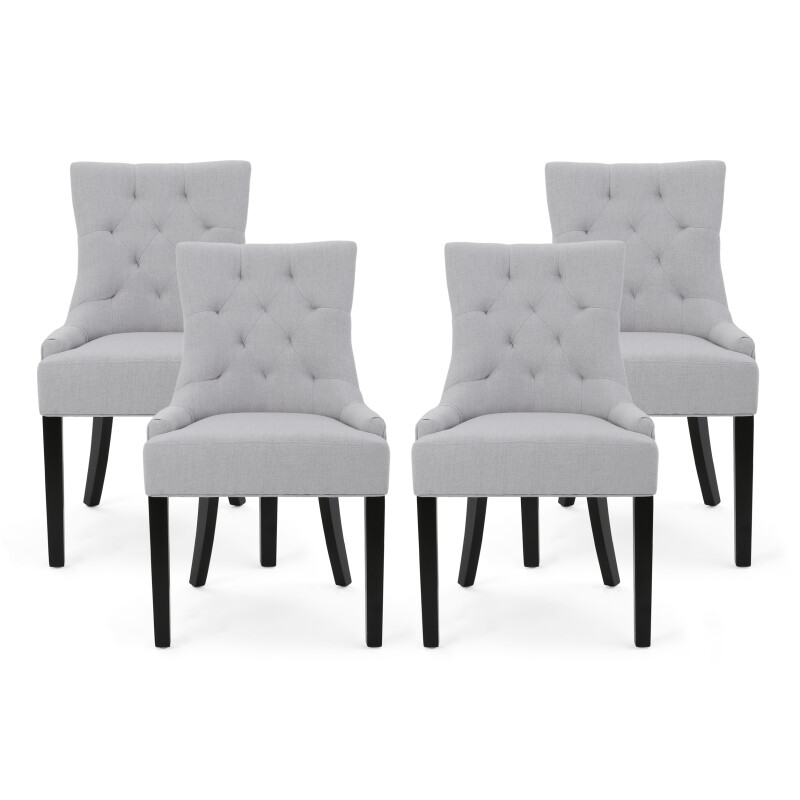 312786 Hayden Contemporary Tufted Fabric Dining Chairs (Set of 4), Light Gray and Espresso