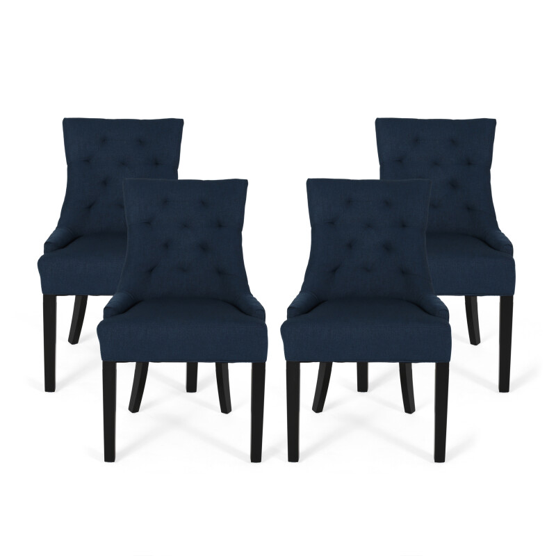 312788 Hayden Contemporary Tufted Fabric Dining Chairs (Set of 4), Navy Blue and Espresso
