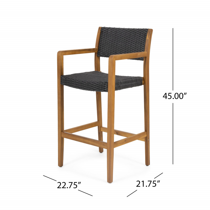 Genesee Outdoor Acacia Wood Barstools with Wicker (Set of 2), Teak and ...