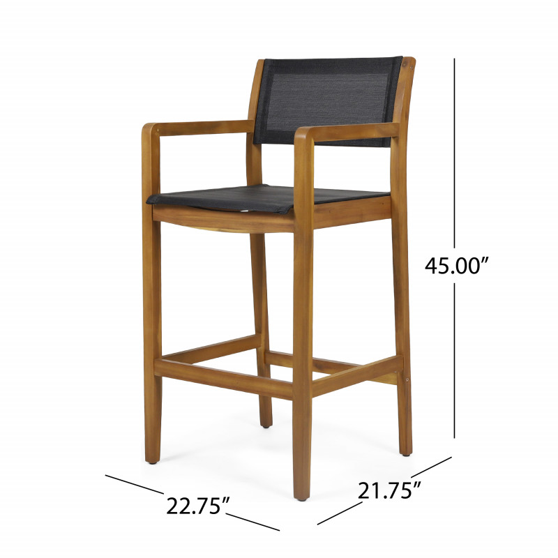 312832 Fairfax Outdoor Acacia Wood Barstools With Outdoor Mesh Set Of 4 Teak And Black 3