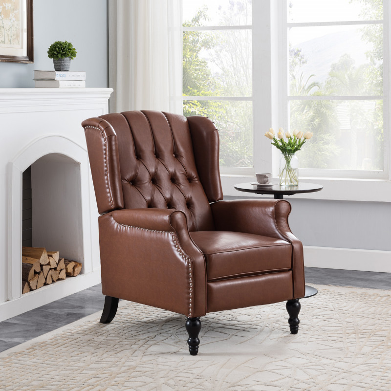 313030 Walter Contemporary Tufted Recliner, Cognac Brown and Dark Brown