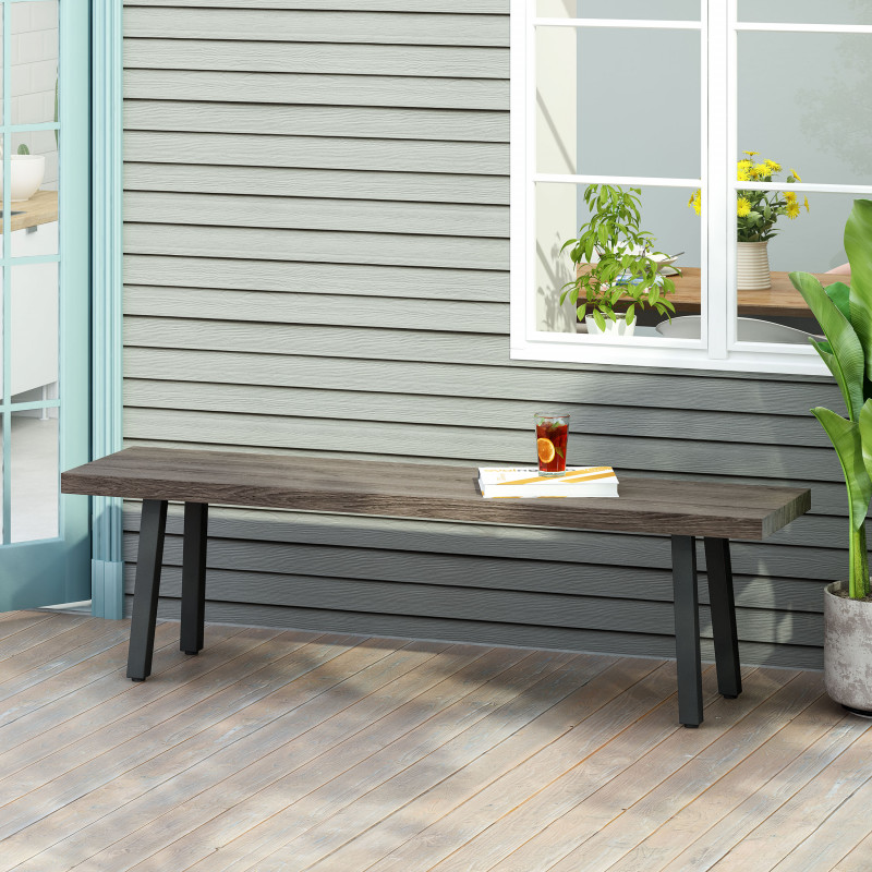 313050 Pointe Outdoor Modern Industrial Aluminum Dining Bench, Gray and Matte Black