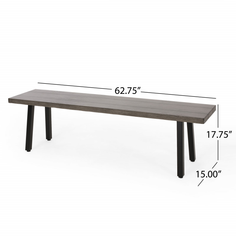313050 Pointe Outdoor Modern Industrial Aluminum Dining Bench Gray And Matte Black 3