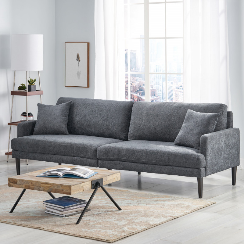 Malverne Contemporary 3 Seater Fabric Sofa with Accent Pillows ...
