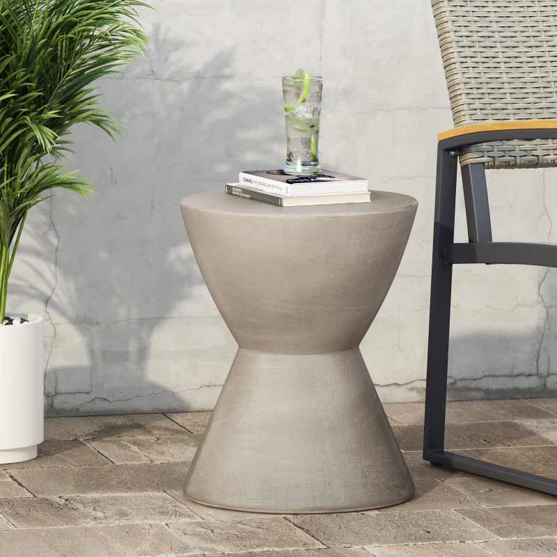 313408 Montreal Outdoor Lightweight Concrete Side Table, Light Gray