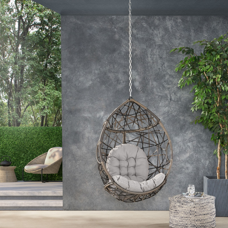 313485 Los Alamitos Outdoor/Indoor Wicker Hanging Chair with 8 Foot Chain (NO STAND), Gray