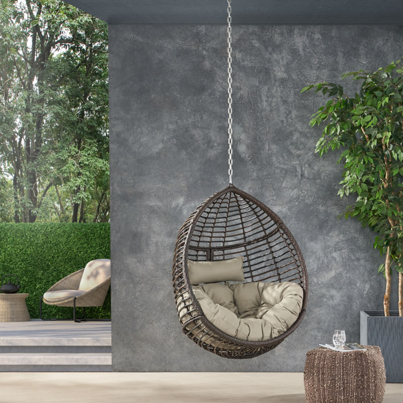 313487 Morris Outdoor/Indoor Wicker Hanging Chair with 8 Foot Chain (NO STAND), Multi-Brown and Khaki