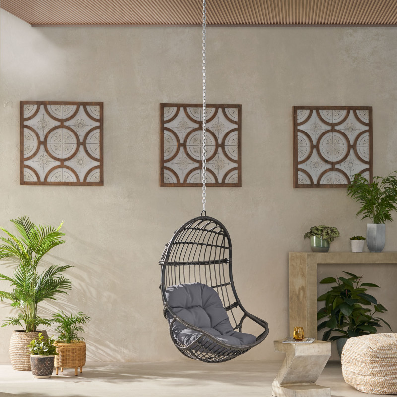 313589 Richards Outdoor/Indoor Wicker Hanging Chair with 8 Foot Chain (NO STAND), Gray and Dark Gray