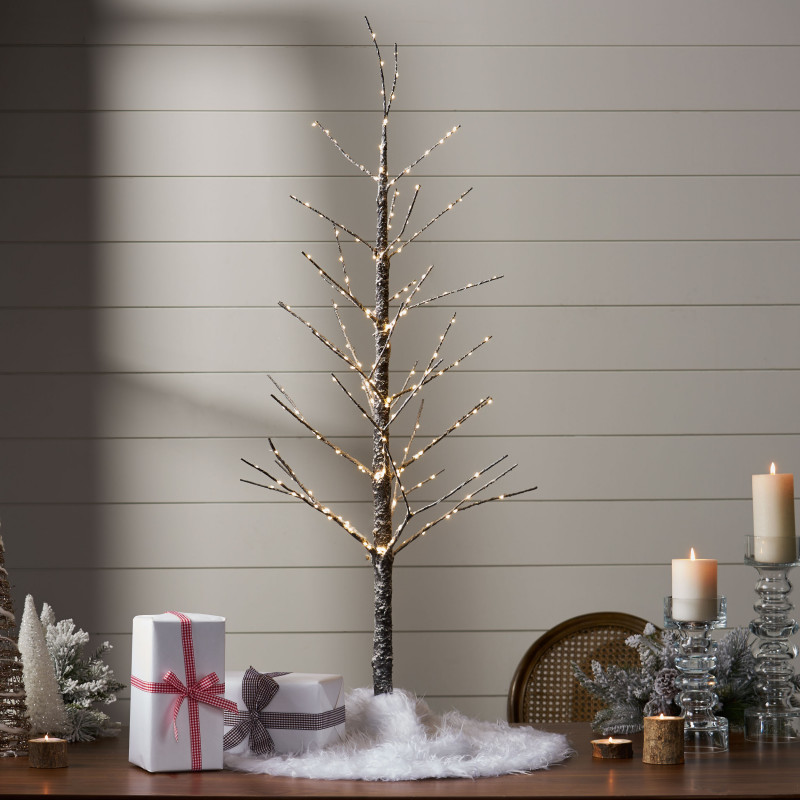 313673 4-foot Pre-Lit 228 Warm White LED Artificial Christmas Twig Tree, Brown with Snow