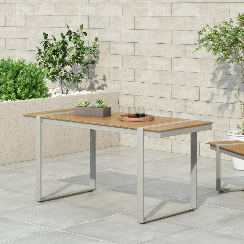 313713 Cibola Outdoor Aluminum Dining Table, Natural and Silver