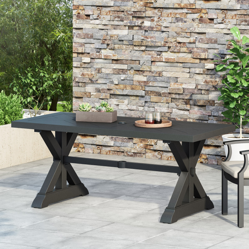 313968 Waterford Outdoor Aluminum Dining Table, Antique Black