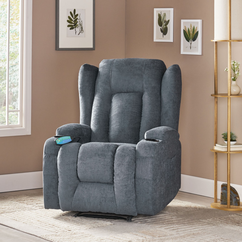 314189 Lavonia Contemporary Pillow Tufted Massage Recliner, Charcoal