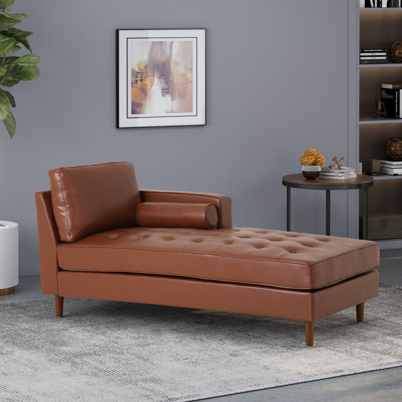 314543 Malinta Contemporary Tufted Upholstered Chaise Lounge, Cognac Brown and Espresso