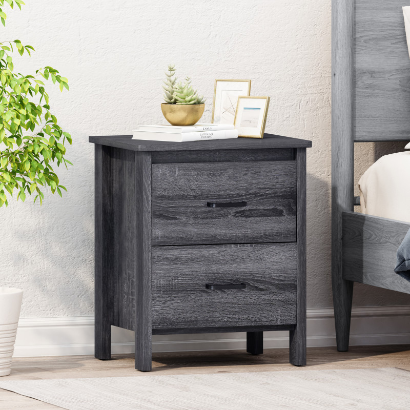 314904 Olimont Contemporary 2 Drawer Nightstand, Sonoma Gray Oak