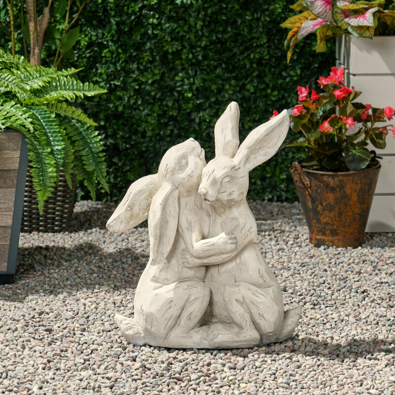 314995 Intrare Outdoor Rabbit Couple Garden Statue, White