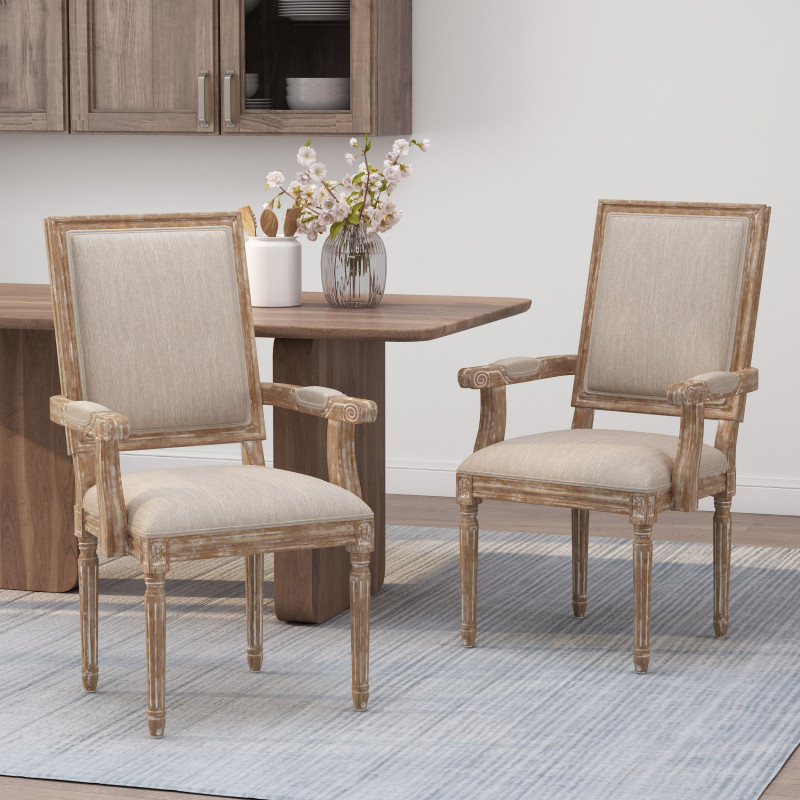 315110 Maria French Country Wood Upholstered Dining Chair (Set of 2), Beige and Natural