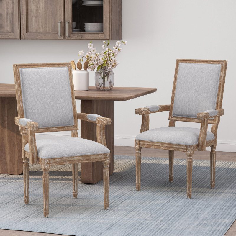 315113 Maria French Country Wood Upholstered Dining Chair (Set of 2) Light Gray and Natural